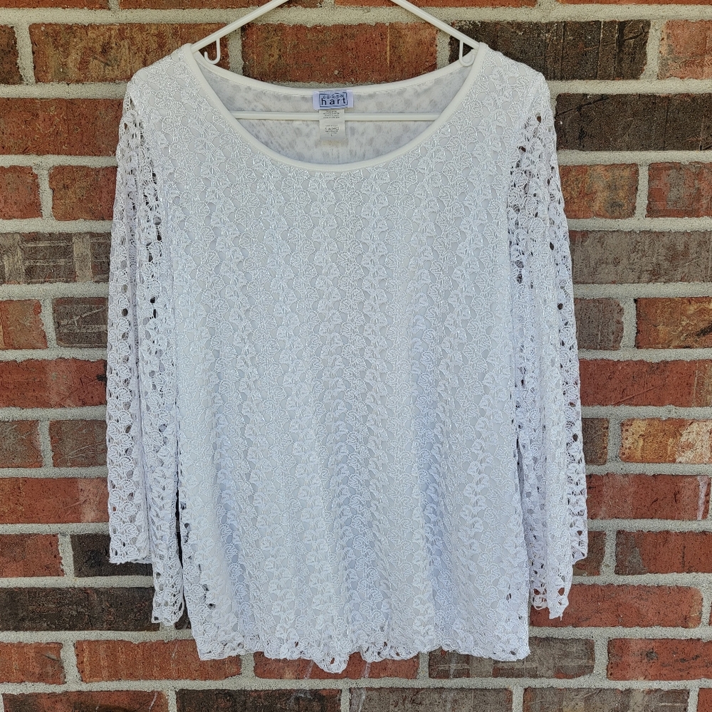 Keren Hart Women's White Lace Long Bell Sleeved Top Size L